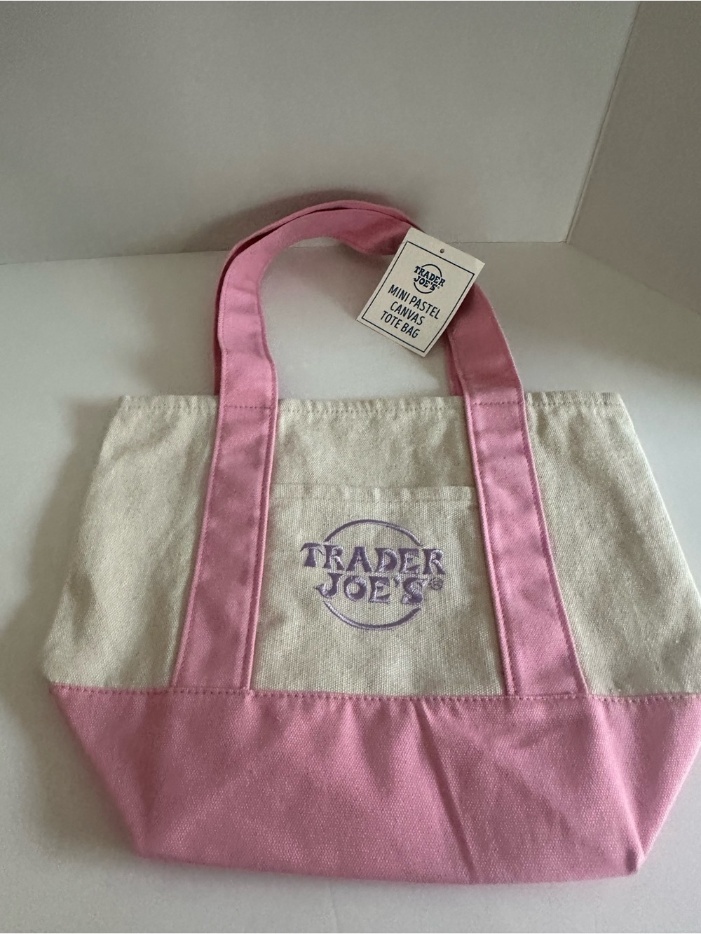 Trader Joe's Pink & Cream Mini Canvas Tote Bag